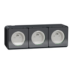 Grey 3 Gang Plug Socket, 2 Poles, 16A, French 2P, Indoor, Outdoor Use