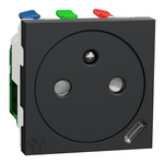 Anthracite 2 Gang Plug Socket, 2 Poles, 10A