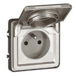 Legrand Grey 1 Gang Plug Socket, 16A, Type E - French, Outdoor Use