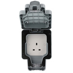 MK Electric Grey 1 Gang Plug Socket, 2 Poles, 13A, Type G - British, Outdoor Use