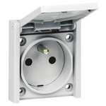 Legrand Grey 1 Gang Plug Socket, 16A, Type E - French, Outdoor Use