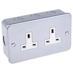 RS PRO Grey 2 Gang Plug Socket, 0 Poles, 13A, Type G - British, Indoor Use