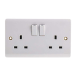 RS PRO White 2 Gang Plug Socket, 1 Pole, 13A, Type G - British, Indoor Use