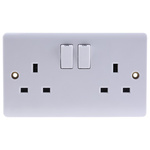 RS PRO White 2 Gang Plug Socket, 2 Poles, 13A, Type G - British, Indoor Use