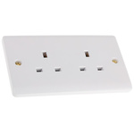 RS PRO White 2 Gang Plug Socket, 0 Poles, 13A, Type G - British, Indoor Use