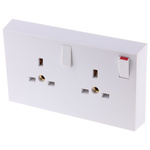 RS PRO White 2 Gang Plug Socket, 1 Pole Poles, 13A, Type G - British, Indoor Use