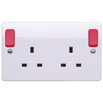 MK Electric Red 2 Gang Plug Socket, 13A, Type G - British