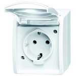 Busch Jaeger - ABB White 1 Gang Plug Socket, 2 Poles, 16A, Type F - German Schuko, Outdoor Use
