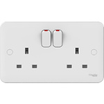 Schneider Electric White 2 Gang Plug Socket, 2 Poles, 13A, Type G - British, Indoor Use