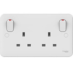 Schneider Electric White 2 Gang Plug Socket, 2 Poles, 13A, Type G - British, Indoor Use