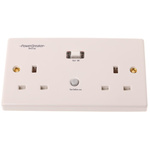 Power Breaker PowerBreaker H 13A, BS Fixing, Passive, 2 Gang RCD Socket, Surface Mount, 230 V ac, White