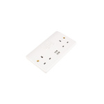 MK Electric White 2 Gang Plug Socket, 2 Poles, 2A, Type G - British, USB, Indoor Use