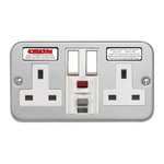 Contactum 13A, BS 7288 Fixing, Active, 2 Gang RCD Socket, Wall Mount, Switched, IP2X, 230 V ac, Grey, Screwed Faceplate
