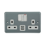 MK Electric 2 Gang Plug Socket, 2 Poles, 13A, BS1363, USB, Indoor Use