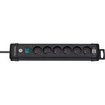 Type E - French 6 Gang Distribution Unit, 3m Cable, No, 16A, 230 V, No, Surge Protected
