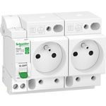 White 2 Gang Plug Socket, 1 Pole Poles, 16A, French 2P