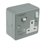 Power Breaker PowerBreaker H 13A, BS Fixing, Passive, Single Gang RCD Socket, Surface Mount, Switched, 230 V ac, Grey