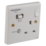 Power Breaker PowerBreaker H 13A, BS Fixing, Passive, Single Gang RCD Socket, Polycarbonate, Surface Mount, Switched,