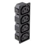 IEC C13 4 Gang Cable Trunking Power Block, 15A, 250 V ac