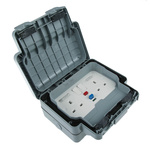 MK Electric Masterseal plus 13A, BS Fixing, Active, 2 Gang RCD Socket, Polycarbonate, IP66, Grey