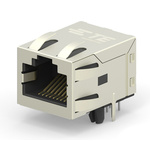 TE Connectivity 2031994 Series Female RJ45 Connector, PCB Mount, Cat6, Nickel Plated Brass Shield