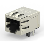 TE Connectivity 2031994 Series Female RJ45 Connector, PCB Mount, Cat6, Nickel Plated Brass Shield