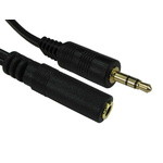 RS PRO Male 3.5mm Stereo Jack to Female 3.5mm Stereo Jack Aux Cable, Black, 10m