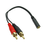 RS PRO Male 3.5mm Stereo Jack to Male RCA x 2 Aux Cable, Black, 200mm