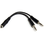 StarTech.com Female 3.5mm Stereo Jack to Male 3.5mm Stereo Jack x 2 Aux Cable, Black, 130mm
