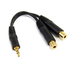 StarTech.com Male 3.5mm Stereo Jack to Female 3.5mm Stereo Jack x 2 Aux Cable, Black, 150mm