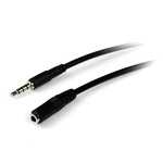 StarTech.com Male 3.5mm Stereo Jack to Female 3.5mm Stereo Jack Aux Cable, Black, 1m