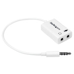 StarTech.com Male 3.5mm Stereo Jack to Female 3.5mm Stereo Jack x 2 Aux Cable, White, 150mm