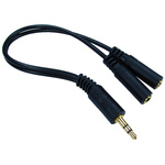 RS PRO Male 3.5mm Stereo Jack to Female 3.5mm Stereo Jack x 2 Aux Cable, 200mm