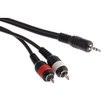 RS PRO Male 3.5mm Stereo Jack to Male RCA x 2 Aux Cable, Black, 5m