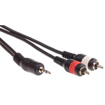 RS PRO Male 3.5mm Stereo Jack to Male RCA x 2 Aux Cable, Black, 10m