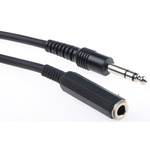 RS PRO Male 6.35mm Stereo Jack to Female 6.35mm Stereo Jack Aux Cable, Black, 3m