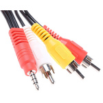 RS PRO Male 3.5mm Stereo Jack to Male RCA x 3 Aux Cable, Black, 1.8m