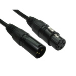 RS PRO Male 3 Pin XLR to Female 3 Pin XLR  Cable, Black, 0.5m