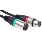 RS PRO Male 3 Pin XLR to Female 3 Pin XLR  Cable, Black, 3m