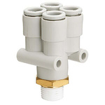 SMC KQ2 Pneumatic Double Y Threaded-to-Tube Adapter, R 1/4 Male Thread, 6mm Tube Connection