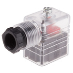 RS PRO 2P+E DIN 43650 B, Female Solenoid Valve Connector with Indicator Light, 48 V dc Voltage