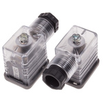 RS PRO 2P+E DIN 43650 B, Female Solenoid Valve Connector with Indicator Light, 250 V dc Voltage