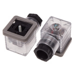 RS PRO 2P+E DIN 43650 A, Female Solenoid Valve Connector with Indicator Light, 250 V dc Voltage