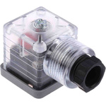 RS PRO 3P+E DIN 43650 A, Female Solenoid Valve Connector with Indicator Light, 12 V dc Voltage