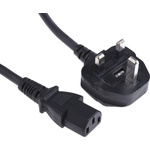 RS PRO IEC C13 Socket to Type G UK Plug Power Cord, 3m