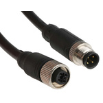RS PRO Straight Female 4 way M12 to Straight Male 4 way M12 Sensor Actuator Cable, 2m
