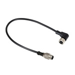 RS PRO Right Angle Female 3 way M12 to Straight Male 3 way M12 Sensor Actuator Cable, 2m