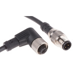 RS PRO Right Angle Female 4 way M12 to Straight Male 4 way M12 Sensor Actuator Cable, 2m