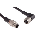 RS PRO Right Angle Female 8 way M12 to Straight Male 8 way M12 Sensor Actuator Cable, 2m
