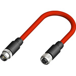RS PRO Straight Female 4 way M12 to Straight Male M12 Sensor Actuator Cable, 2m